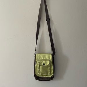 Columbia Brand side bag in neon green and brown